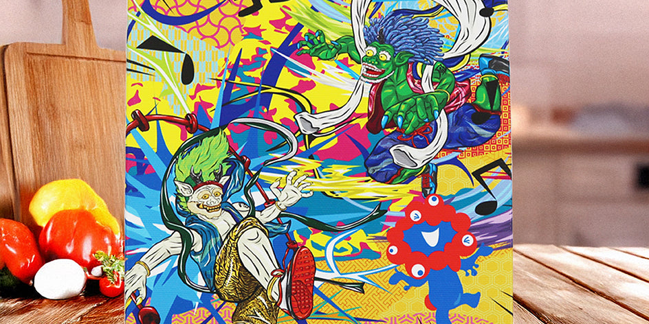 ©Expo 2025 ミャクミャク キャンバスジクレー印刷　踊る風神雷神　S0号